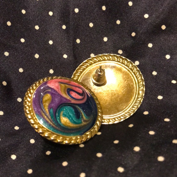 Vintage Colourful Swirl Costume Earrings - Picture 6 of 6